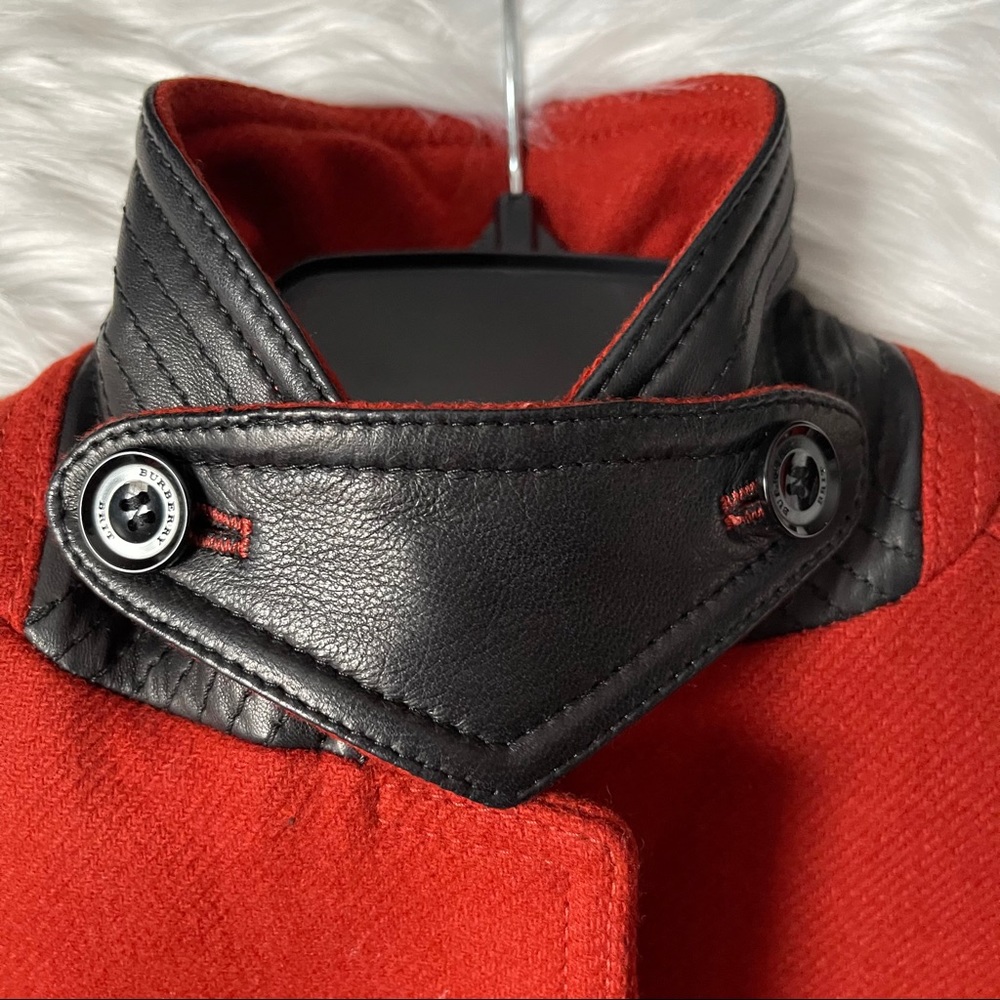 BURBERRY BRIT Red Wool Leather Collar Military Coat US 8 - Picture 7 of 16